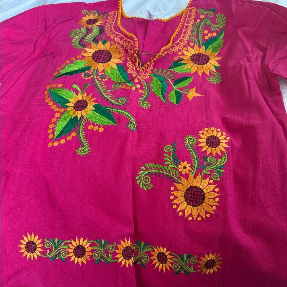 MEXICANA Pink Skirt with Floral Embroidery